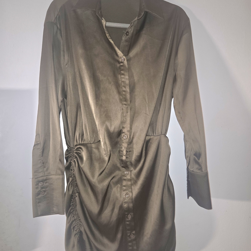 Elegant Olive Green Shirt Dress